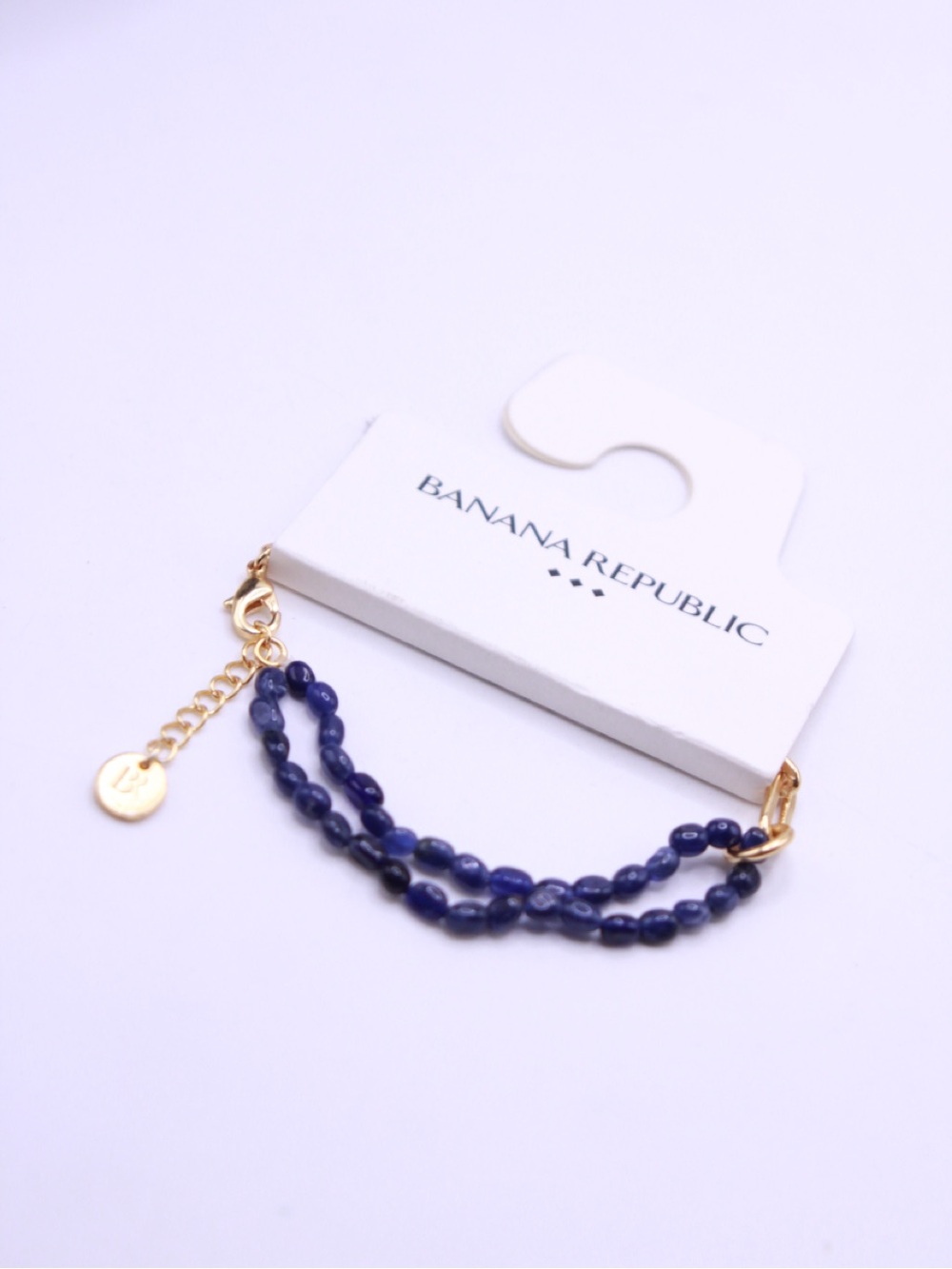 Banana Republic Gold-Accent Navy Double Strand Blue Jade Beaded Bracelet
